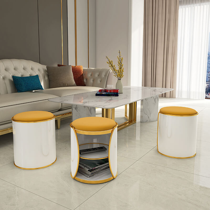 Stylish modern ottoman for shoe storage in a chic entryway