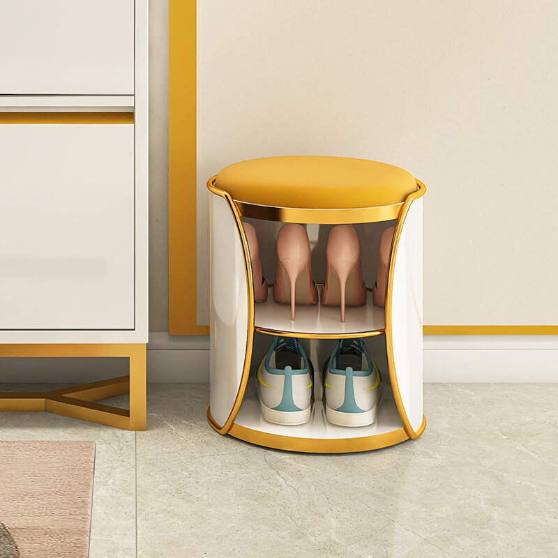 Close-up of the white and gold storage ottoman showcasing its sleek design
