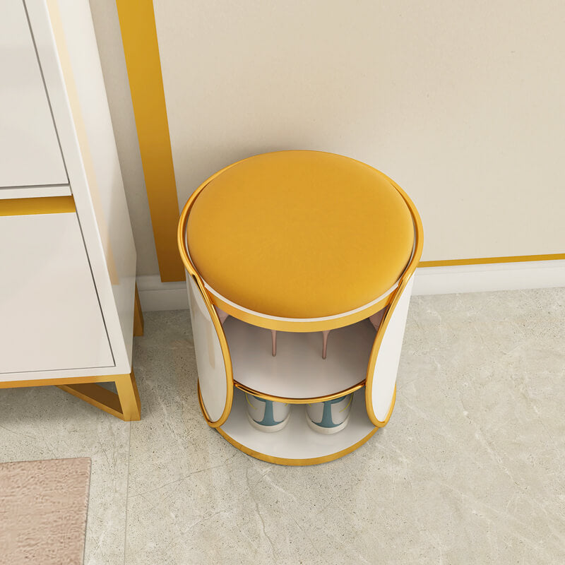 Close-up of the white and gold storage ottoman showcasing its sleek design