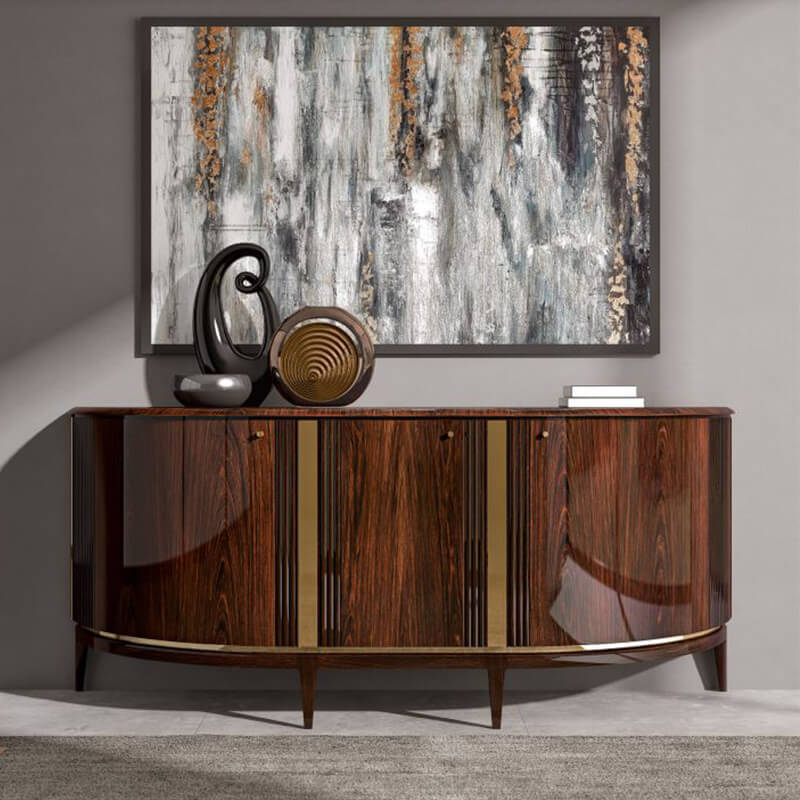 Elegant Italian storage cabinet showcasing gold accents and modern design from the front.