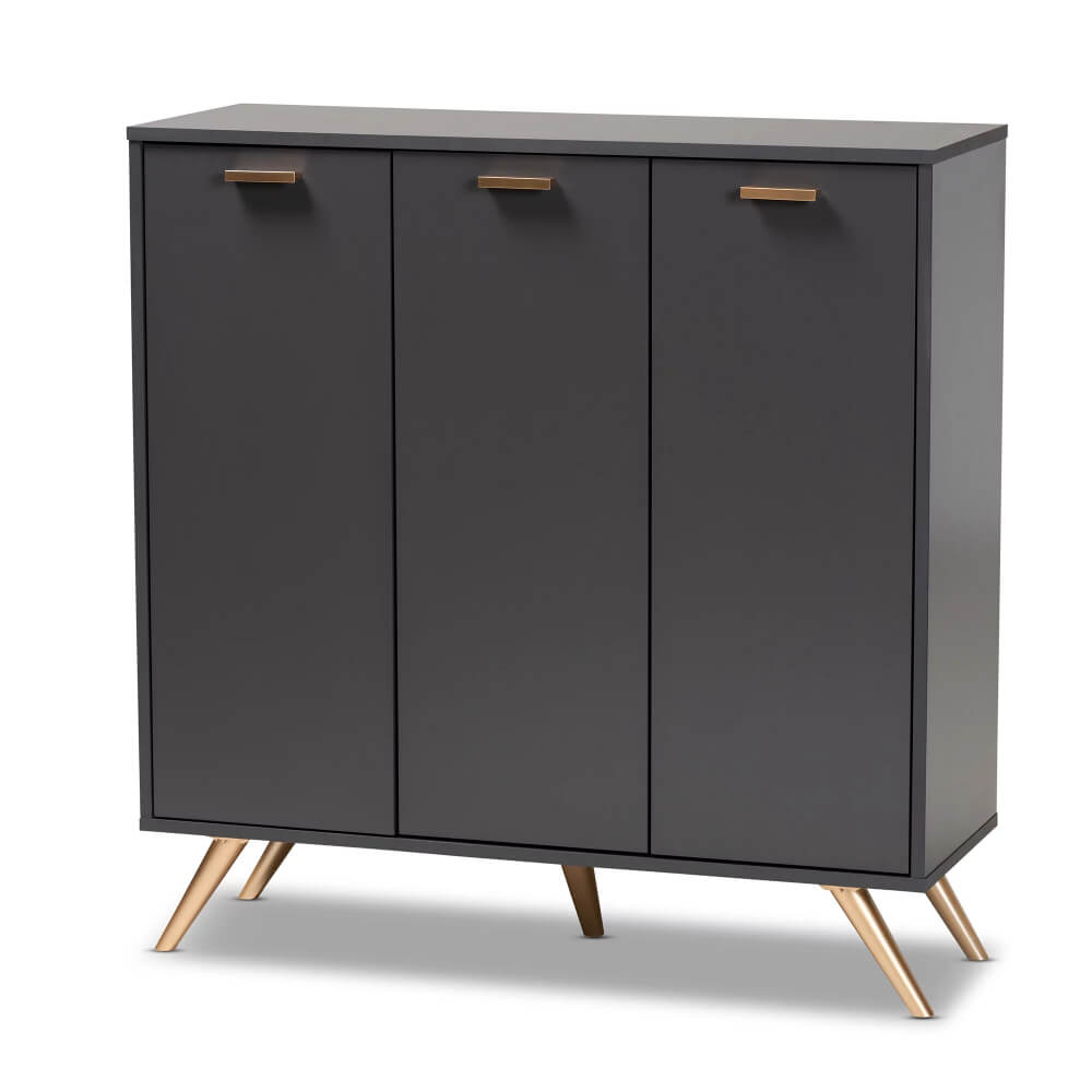 Interior view of the shoe cabinet highlighting spacious shelves for organized entryway storage.