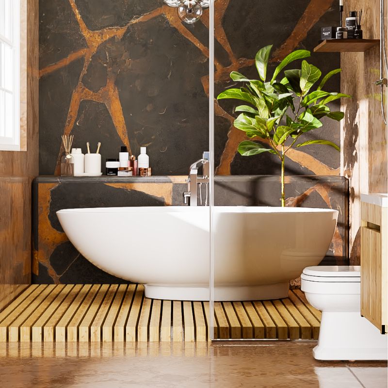 Elegant view of the 70-inch matte white free-standing bathtub showcasing its smooth curves.