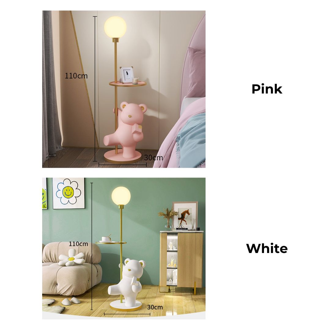 Living room setting featuring the resin bear lamp sculpture