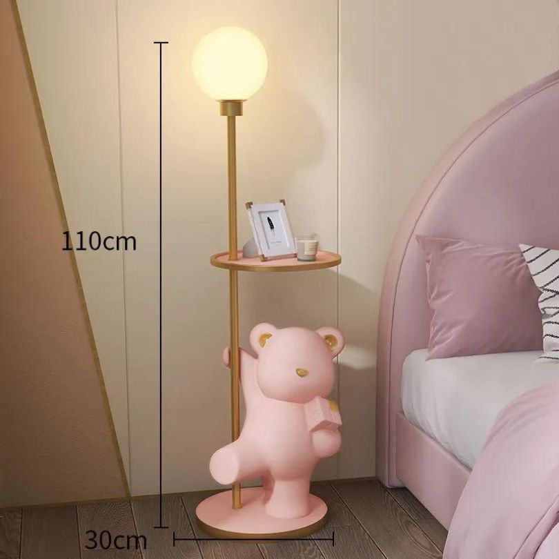 Living room setting featuring the resin bear lamp sculpture