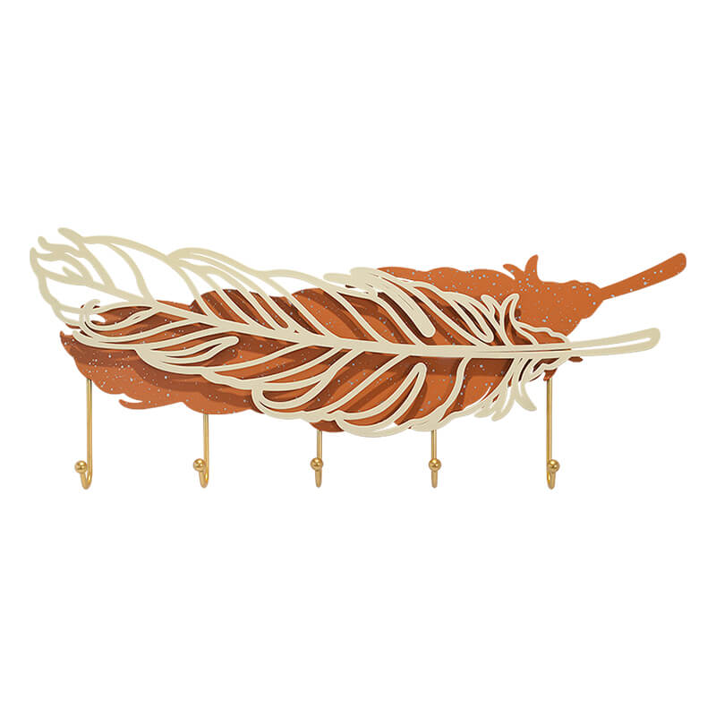 Side view of the wall-mounted Elegant Feather Wall Hook Rack displaying its sleek design.