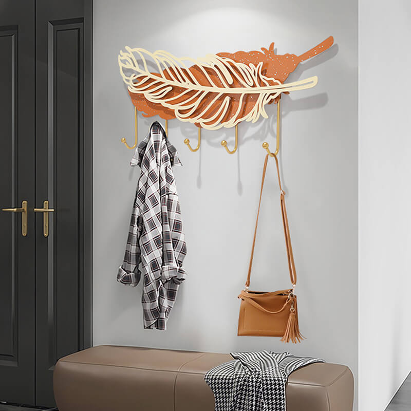 Side view of the wall-mounted Elegant Feather Wall Hook Rack displaying its sleek design.