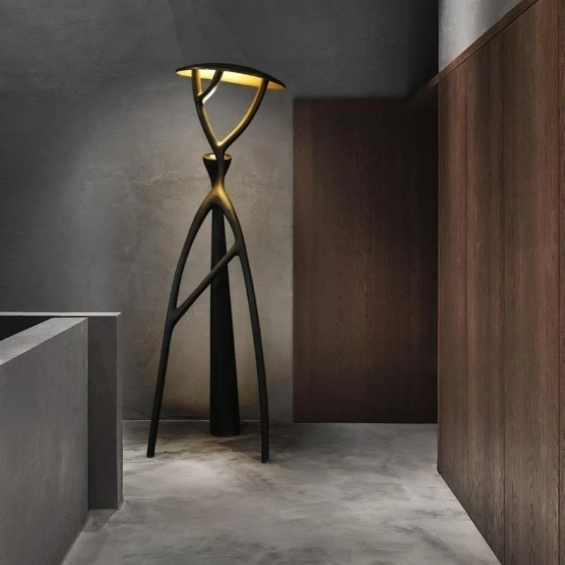 Close-up view of the unique design of the modern lamp, highlighting its artistic lines.