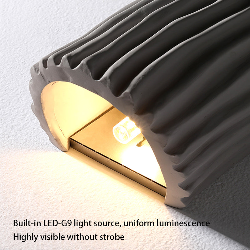 Close-up of the modern geometric LED wall sconce showcasing its pleated design