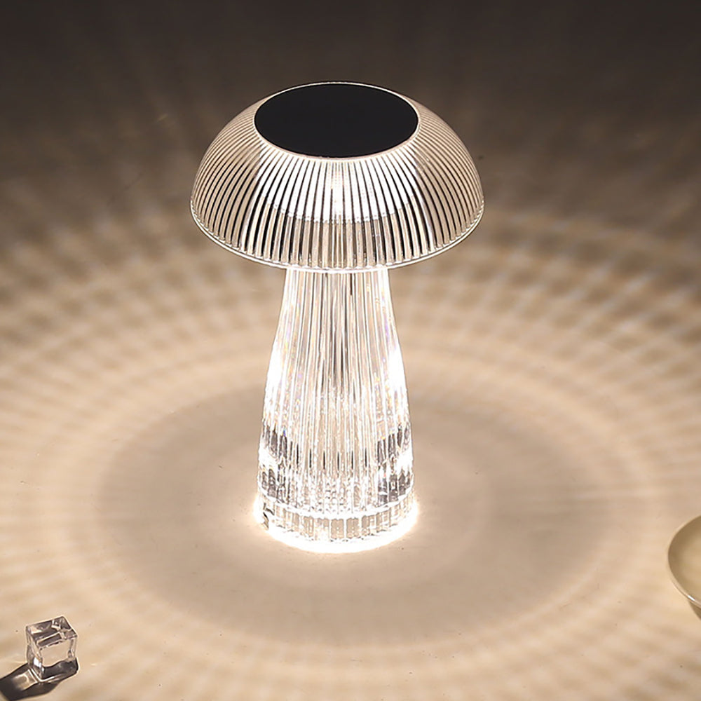 Luminous Mushroom Crystal LED Table Lamp showcasing soft ambient light in a dining setting.