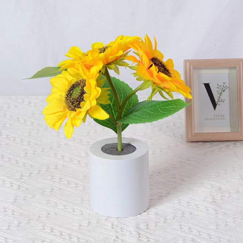 Sunflower LED lamp in a living room setting, adding a cheerful accent to the decor.