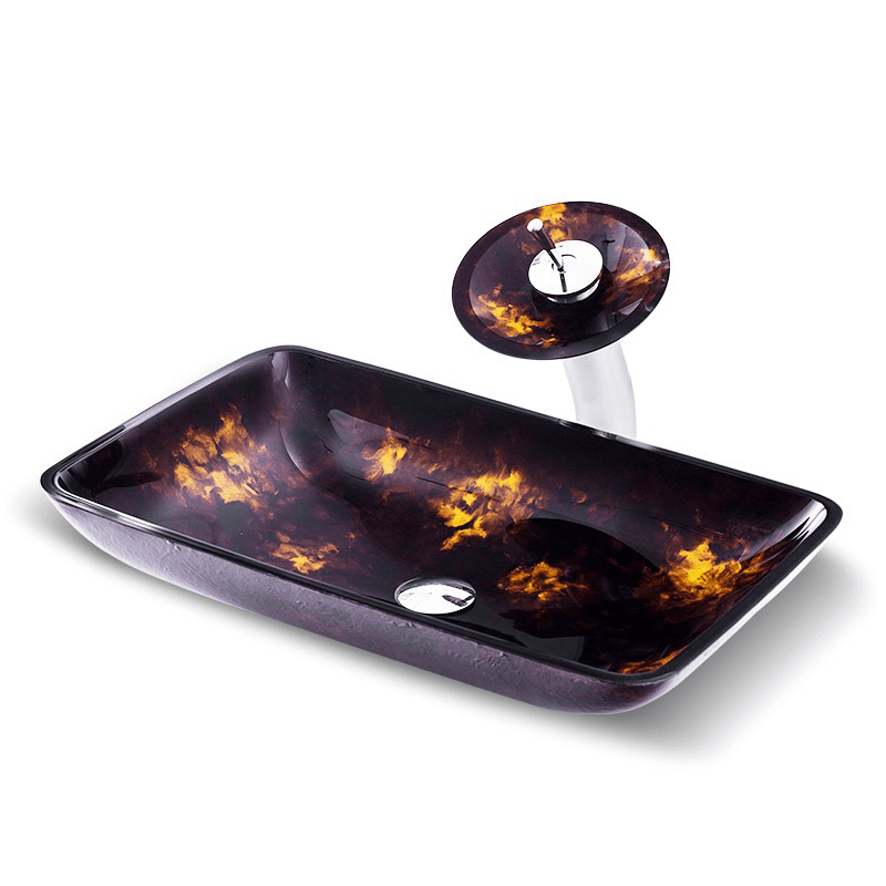 Close-up of the lustrous surface of the tempered glass vessel sink showcasing its craftsmanship.