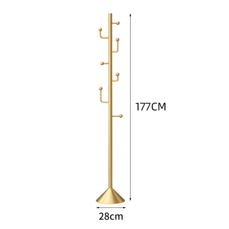 Front view of the modern metal coat rack with hooks, showcasing its sleek design.