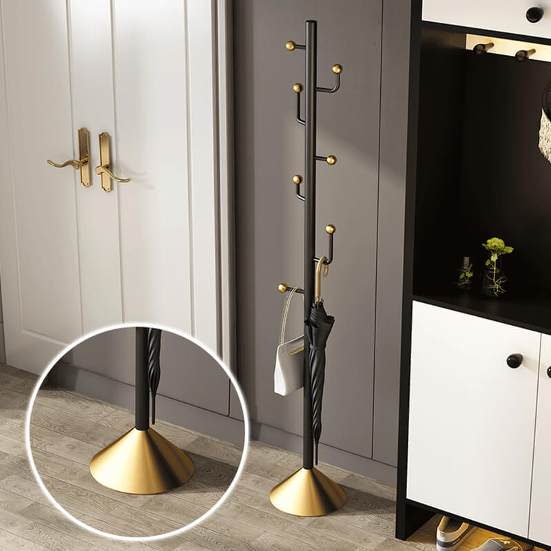 Side view of the coat rack in a cozy entryway, demonstrating its functionality.