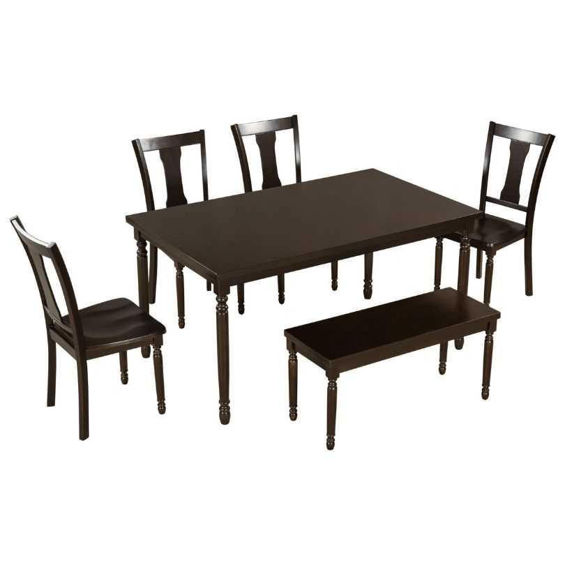 Espresso dining set arranged for a family gathering with decorative touches