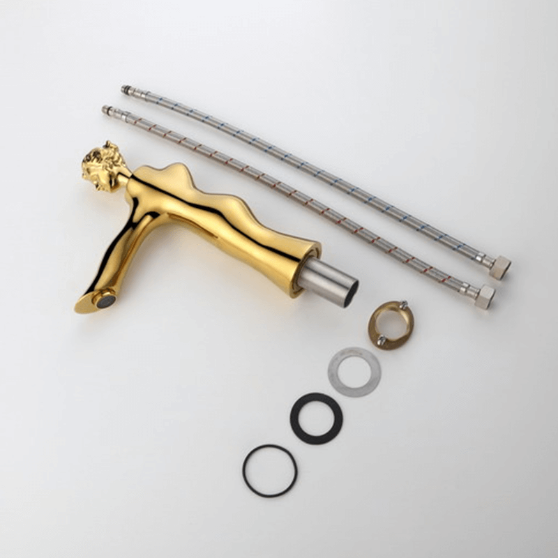 Full view of the faucet installed in a stylish bathroom setting, accentuating its modern aesthetic.