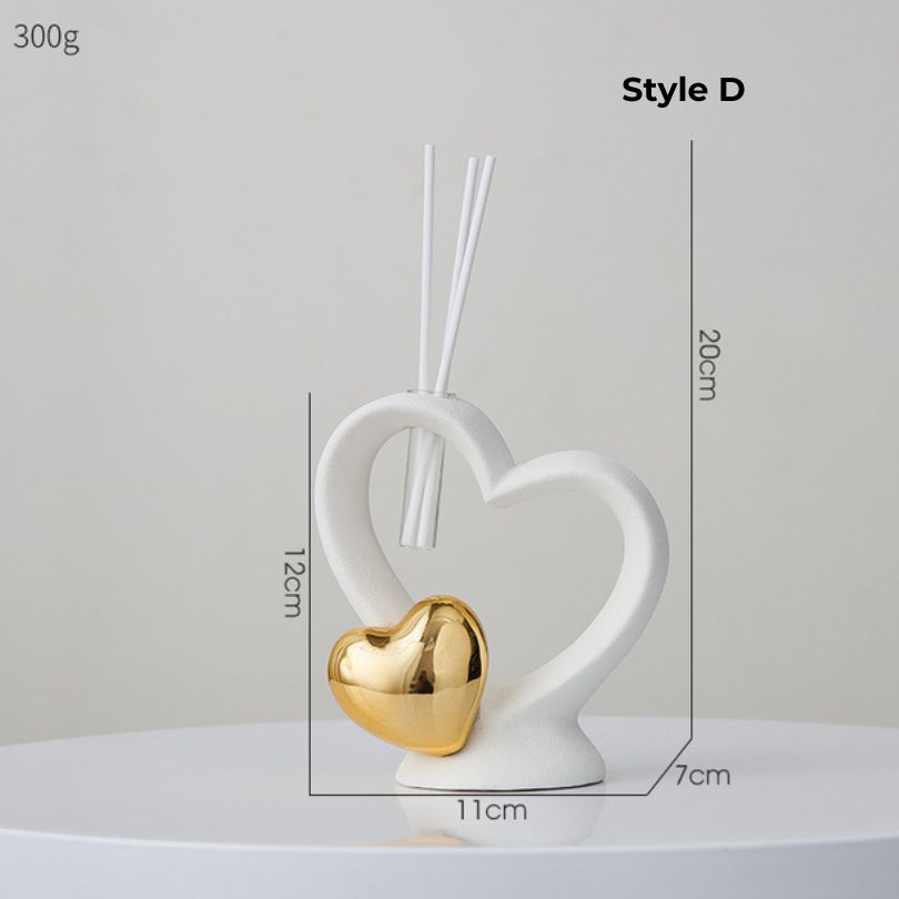 Elegant European ceramic love shape ornament showcasing intricate details from the front.