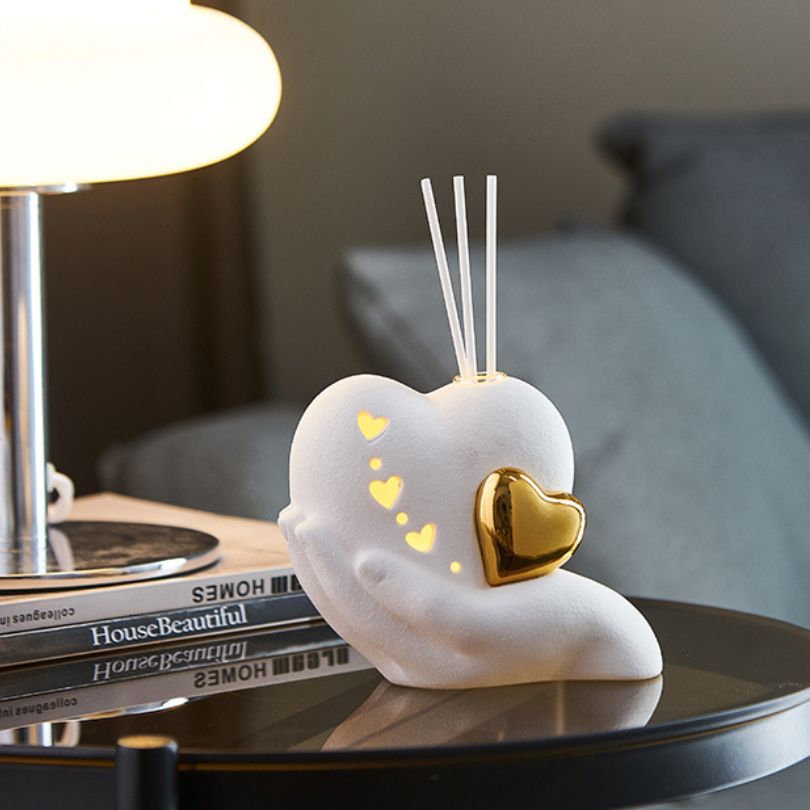 Elegant European ceramic love shape ornament showcasing intricate details from the front.