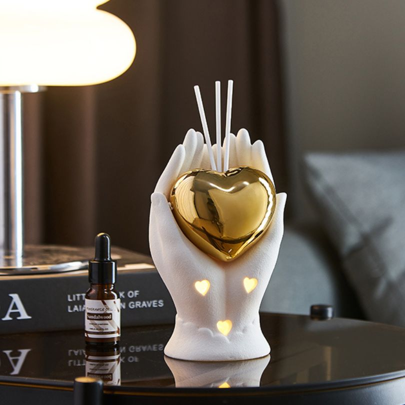 Side view of the ceramic love ornament highlighting its unique design and craftsmanship.