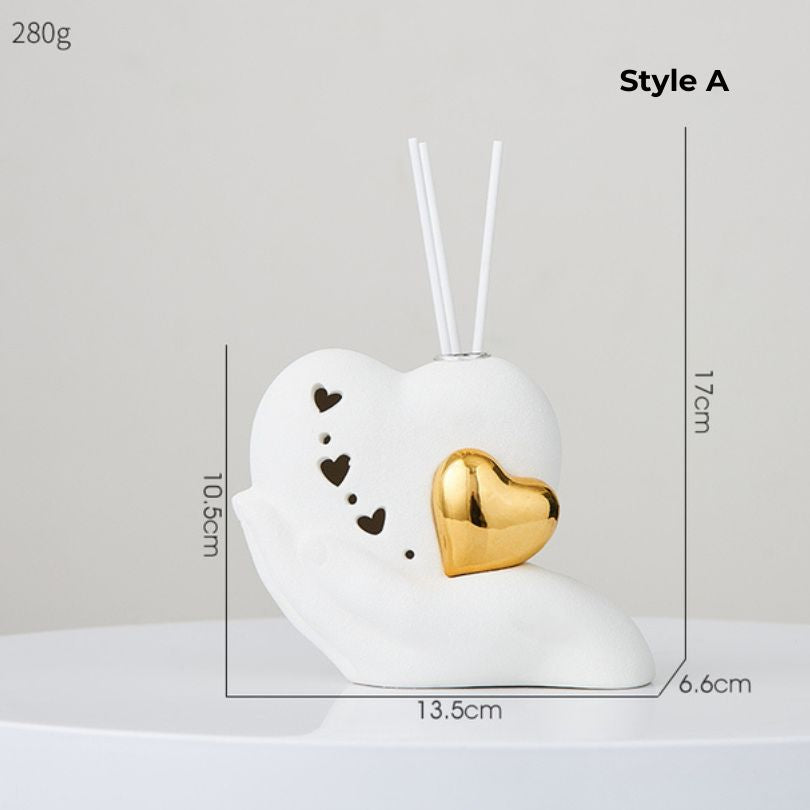 Elegant European ceramic love shape ornament showcasing intricate details from the front.