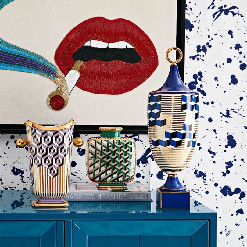 Versailles Luxury Ceramic Maze Vase showcasing its maze pattern in a bright living room.