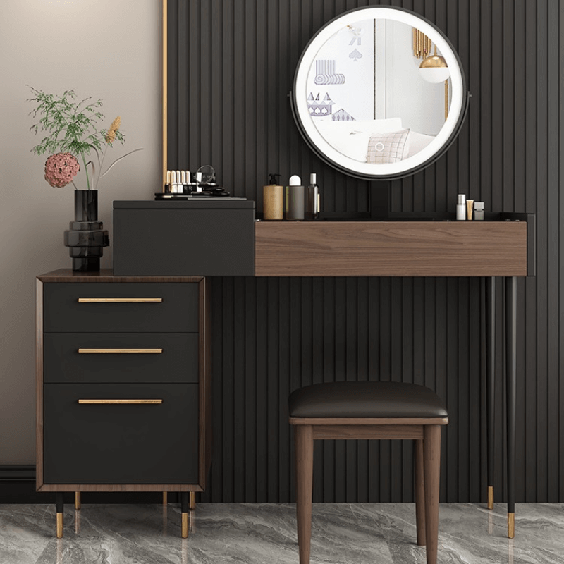 Eva LED Mirror Vanity Table showcasing the elegant finish and storage options.