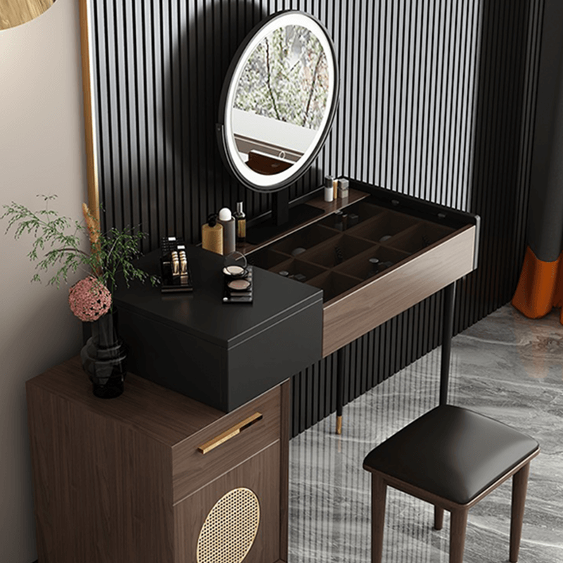 Eva LED Mirror Vanity Table showcasing the elegant finish and storage options.