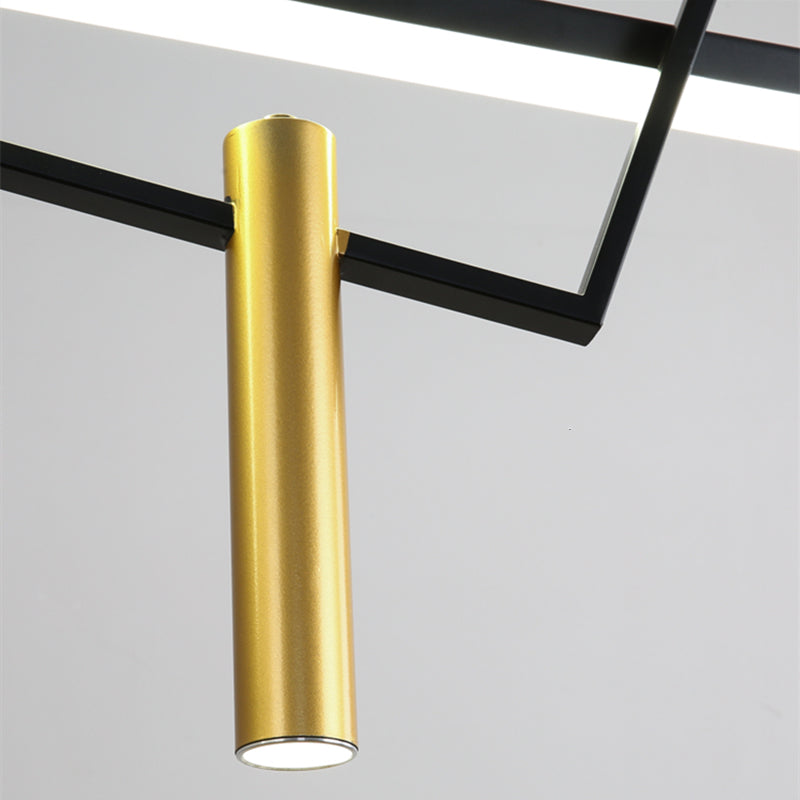 Nordic Black Geometric LED Pendant Light hanging over a stylish dining table.