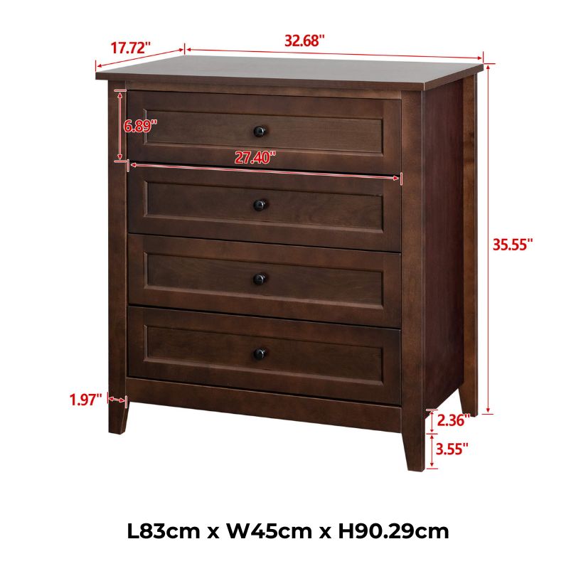 Side angle of the solid wood storage cabinet, highlighting its auburn finish and craftsmanship.