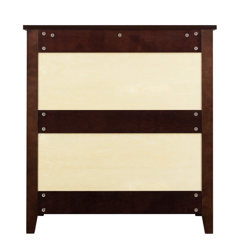 Close-up of the dressers round retro handles and drawer design, emphasizing its stylish details.