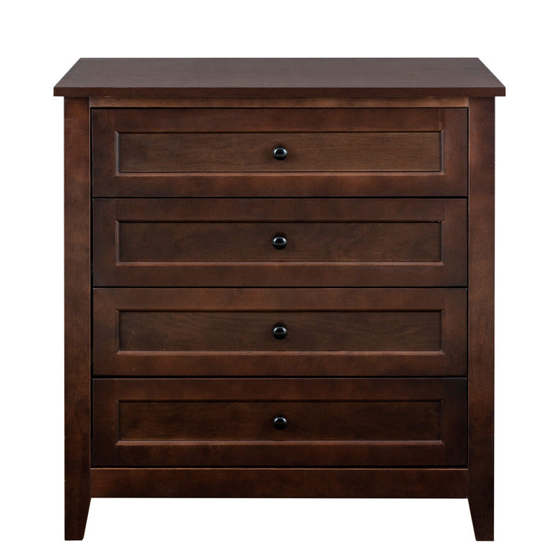 Close-up of the dressers round retro handles and drawer design, emphasizing its stylish details.