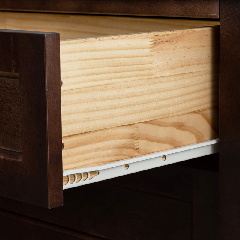 Side angle of the solid wood storage cabinet, highlighting its auburn finish and craftsmanship.