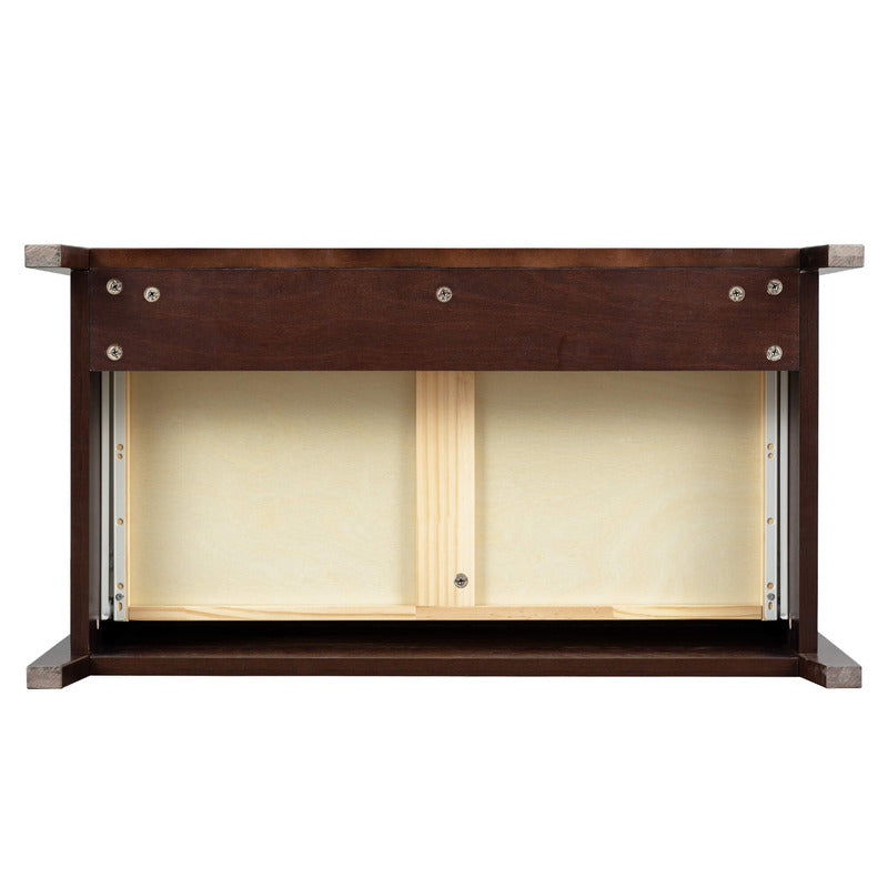 Front view of the rustic farmhouse dresser showcasing four drawers and round handles.