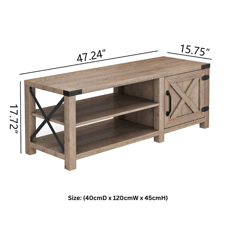 Side view of the entryway bench demonstrating its compact size and four shelves for shoe storage.