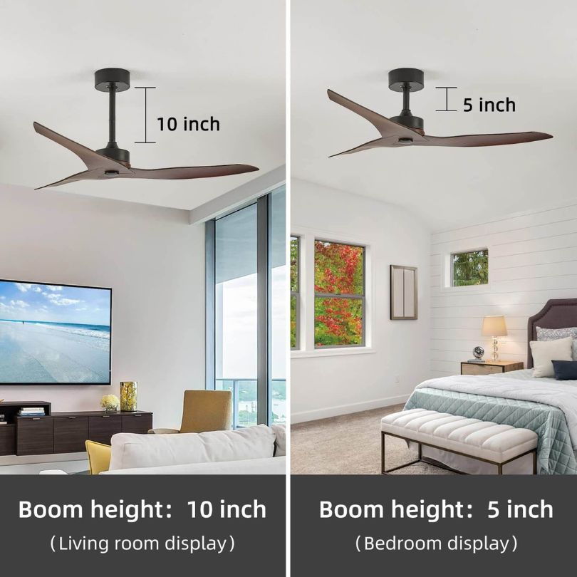 Remote control usage shown with ceiling fan in contemporary home