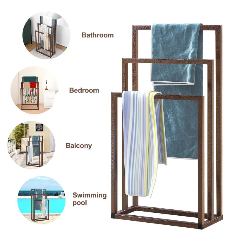 Close-up of the 3-tier towel rack, highlighting its sturdy design and functionality.