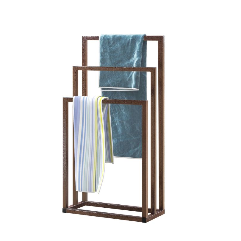 Stylish metal towel rack showcasing three tiers with chrome finish.