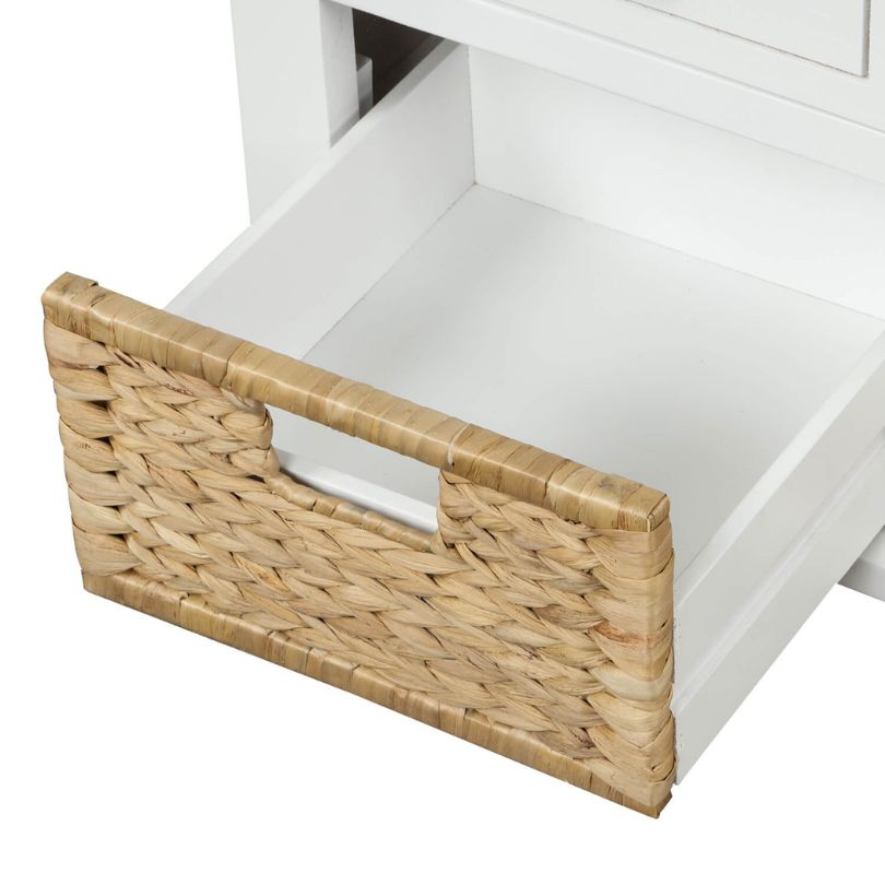 Modern white storage bench with removable cushion, perfect for home organization.