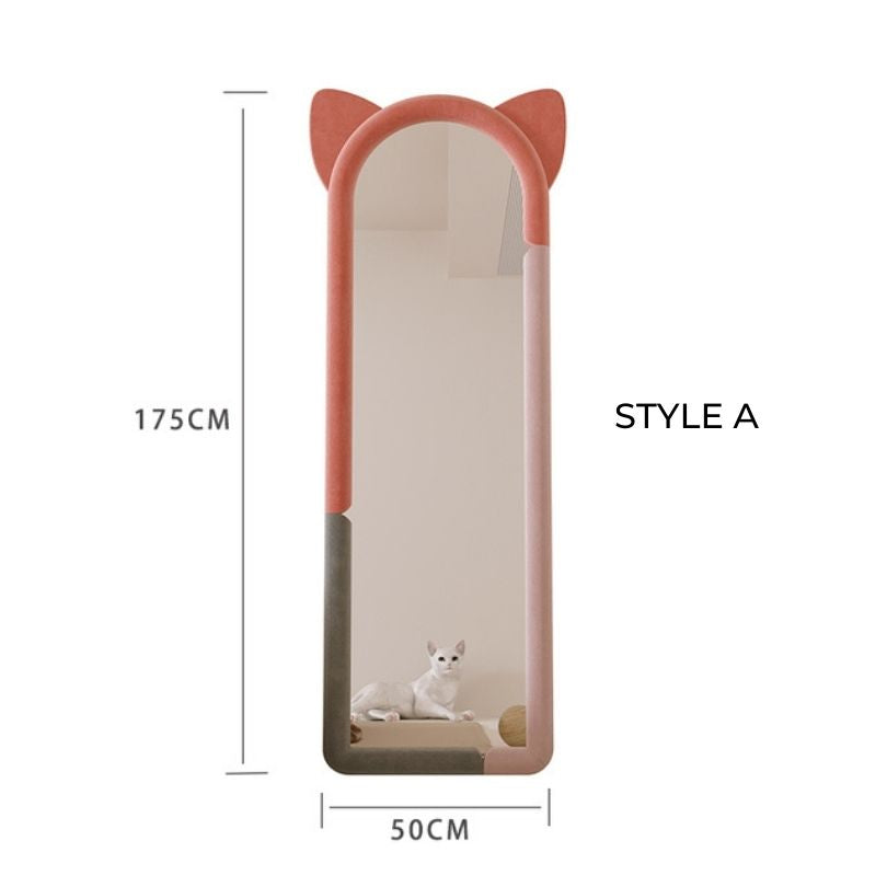 Full-length mirror with a soft color palette, enhancing any bedroom decor.