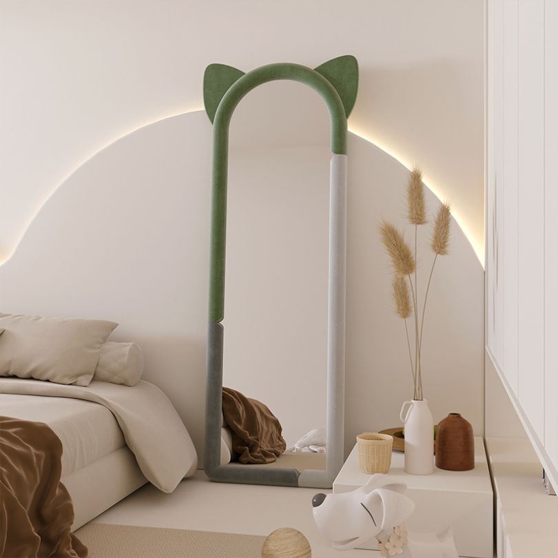 Full-length mirror with a soft color palette, enhancing any bedroom decor.