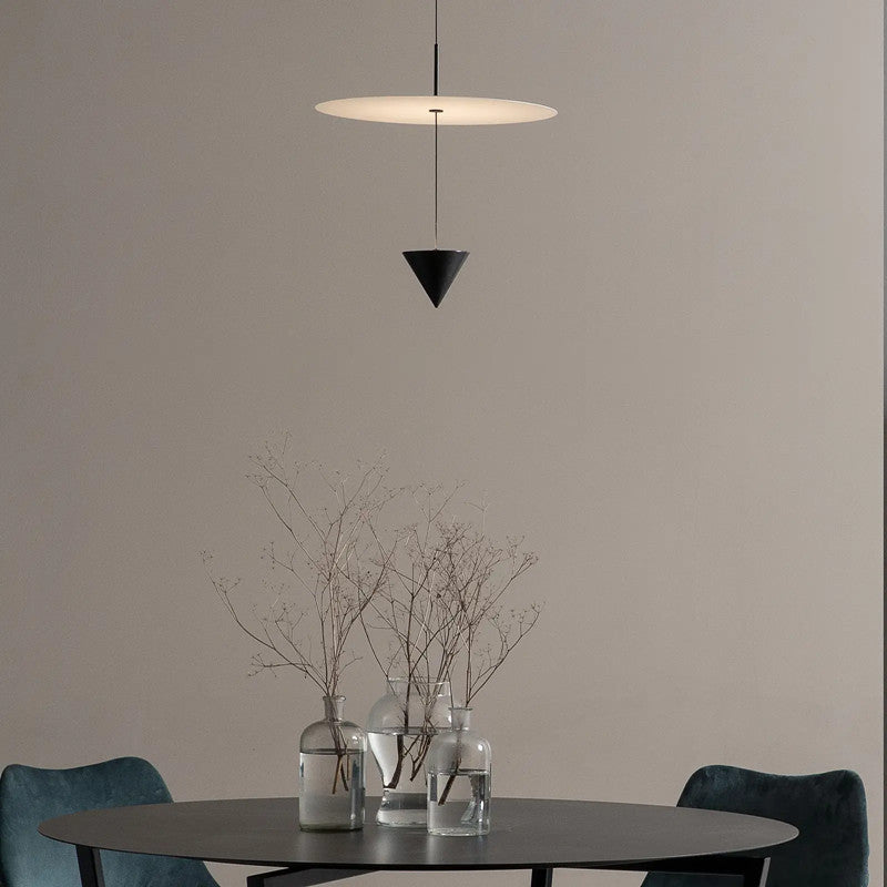 Close-up of the aluminum structure of the modern pendant light.