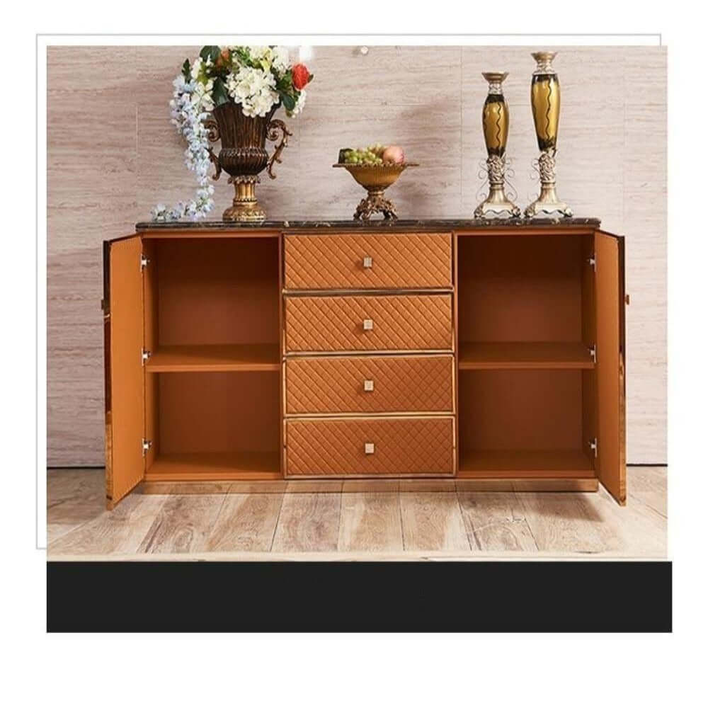 Close-up of the sideboards drawers and cabinet doors, emphasizing quality materials.