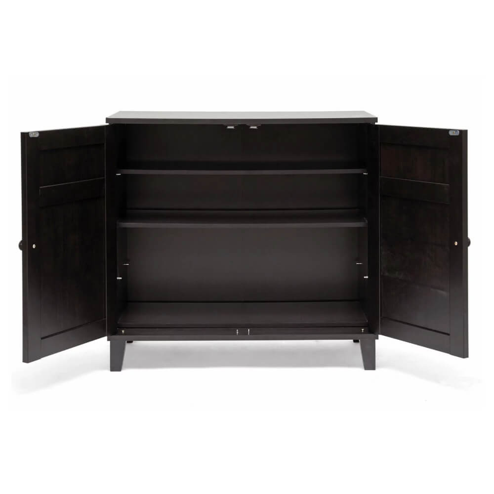 Shoe organizer with ample space for 12 pairs, suitable for family use.