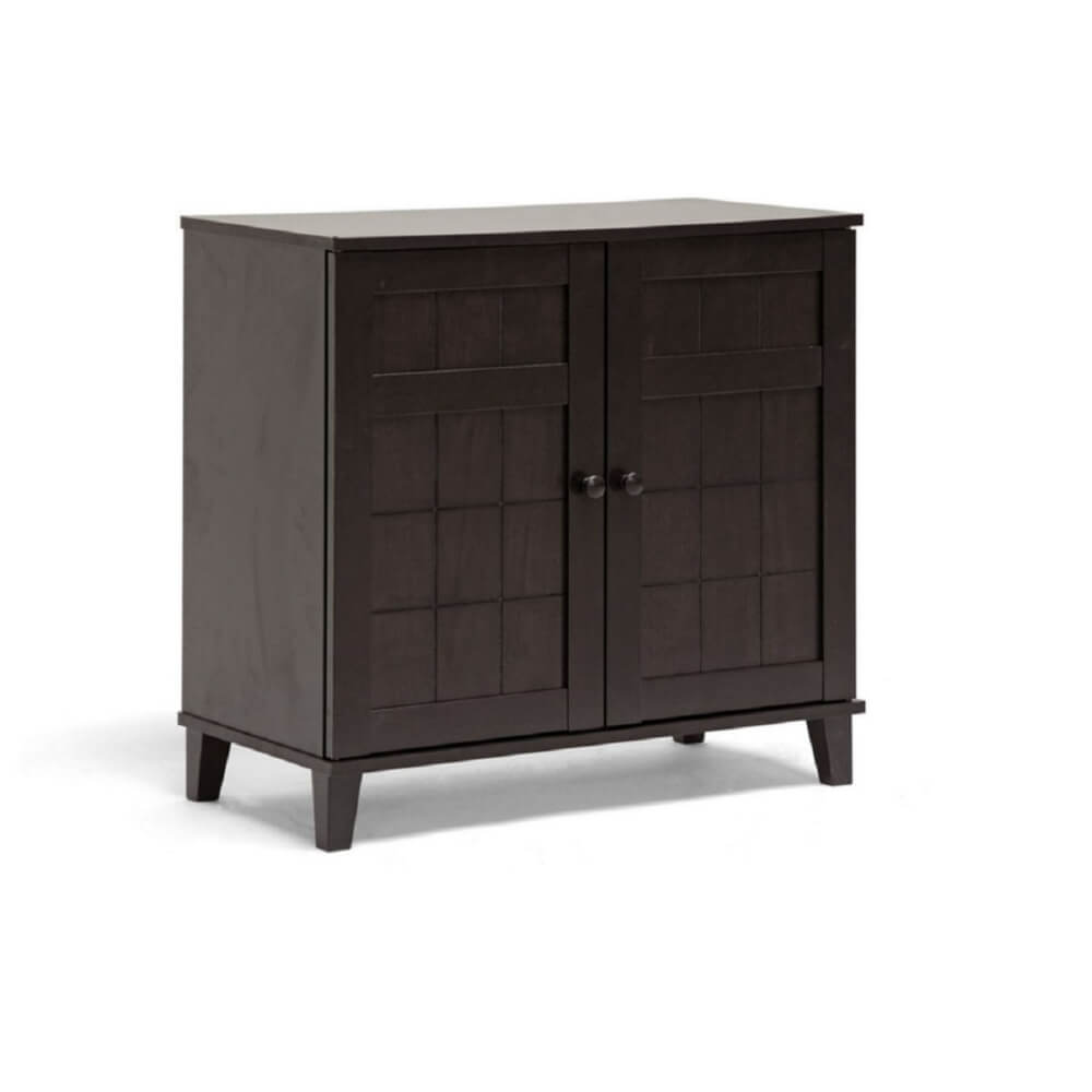 Elegant shoe storage cabinet with a dark gray finish, perfect for any entryway.
