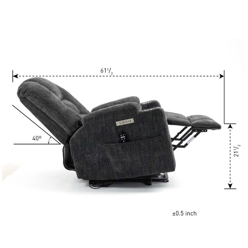 Close-up of the massage controls on the recliner chair, highlighting its user-friendly interface.