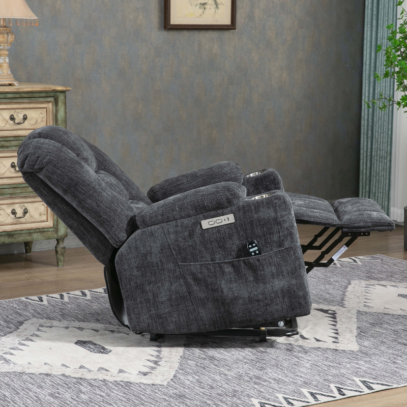Close-up of the massage controls on the recliner chair, highlighting its user-friendly interface.
