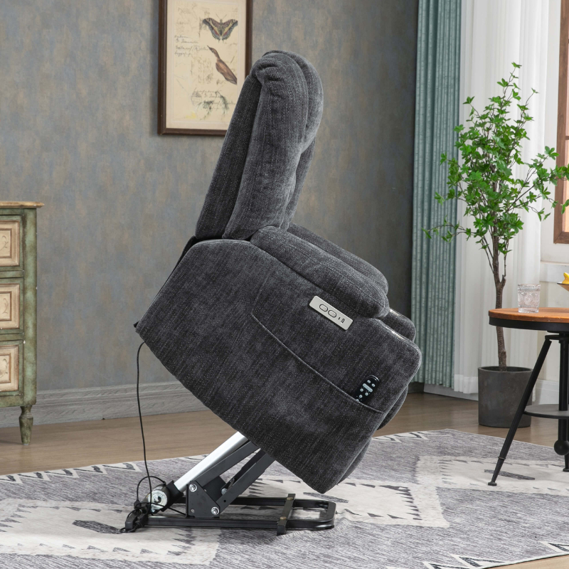 Close-up of the massage controls on the recliner chair, highlighting its user-friendly interface.
