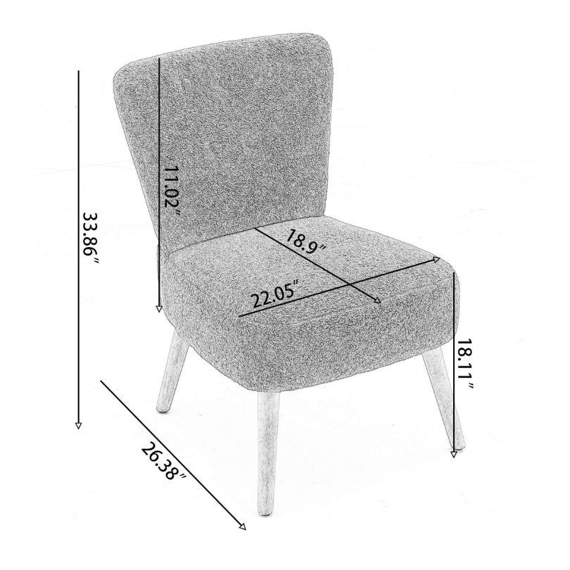 Elegant green teddy fabric accent chair from the side, highlighting tufted buttons and wooden legs.