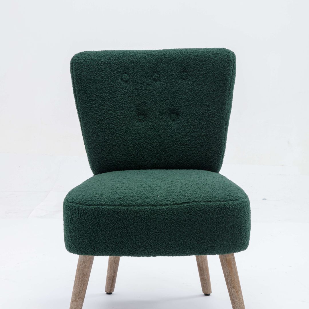 Comfortable accent chair in a modern living room setting, showcasing its stylish design and plush fabric.