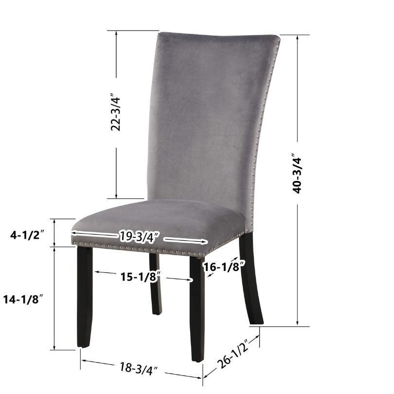 Armless grey velvet dining chair showcasing its sleek design and durable rubber wood legs.