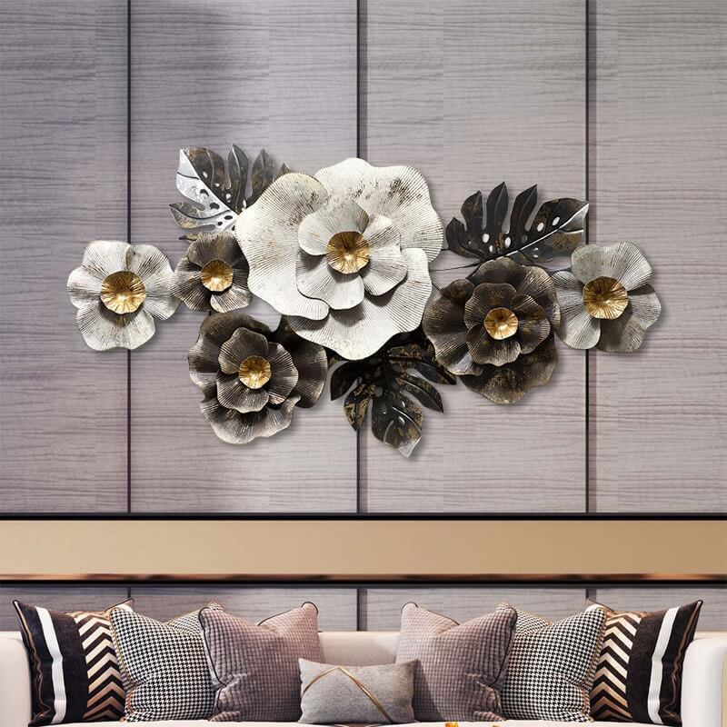 Close-up of the intricate details of the Nordic iron wall hangings, ideal for rustic decor.